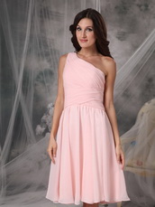 One Shoulder Knee-length Baby Pink Jr Bridesmaid Dress lovely