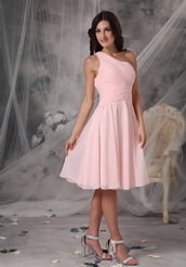 One Shoulder Knee-length Baby Pink Jr Bridesmaid Dress lovely