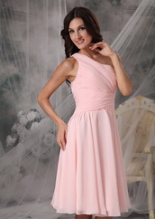 One Shoulder Knee-length Baby Pink Jr Bridesmaid Dress lovely