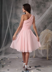 One Shoulder Knee-length Baby Pink Jr Bridesmaid Dress lovely