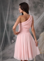 One Shoulder Knee-length Baby Pink Jr Bridesmaid Dress lovely