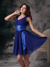 V-neck Mini-length Royal Blue Chiffon Bridesmaid Dress lovely