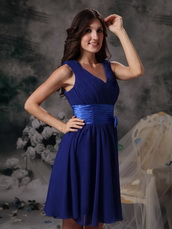 V-neck Mini-length Royal Blue Chiffon Bridesmaid Dress lovely