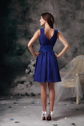 V-neck Mini-length Royal Blue Chiffon Bridesmaid Dress lovely