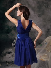 V-neck Mini-length Royal Blue Chiffon Bridesmaid Dress lovely