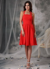 New Brand Wedding Bridesmaid Dress With Halter Red Chiffon Skirt lovely