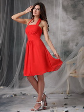 New Brand Wedding Bridesmaid Dress With Halter Red Chiffon Skirt lovely