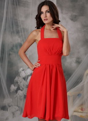 New Brand Wedding Bridesmaid Dress With Halter Red Chiffon Skirt lovely