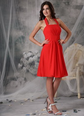 New Brand Wedding Bridesmaid Dress With Halter Red Chiffon Skirt lovely