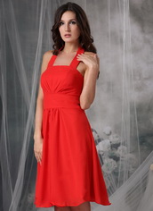 New Brand Wedding Bridesmaid Dress With Halter Red Chiffon Skirt lovely