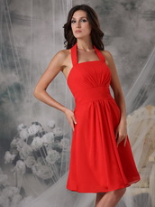 New Brand Wedding Bridesmaid Dress With Halter Red Chiffon Skirt lovely