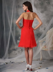 New Brand Wedding Bridesmaid Dress With Halter Red Chiffon Skirt lovely