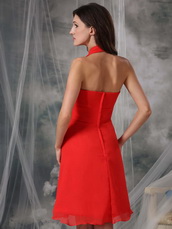 New Brand Wedding Bridesmaid Dress With Halter Red Chiffon Skirt lovely