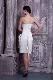 White Column Strapless Knee-length Lace Up JR Bridesmaid Dress lovely
