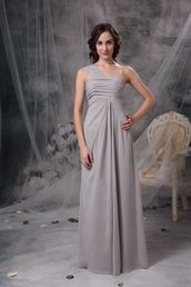 Gray Chiffon Bridesmaid Dress With One Shoulder Long Skirt lovely