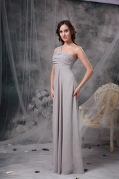 Gray Chiffon Bridesmaid Dress With One Shoulder Long Skirt lovely