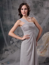 Gray Chiffon Bridesmaid Dress With One Shoulder Long Skirt lovely