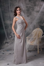 Gray Chiffon Bridesmaid Dress With One Shoulder Long Skirt lovely