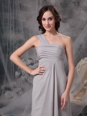 Gray Chiffon Bridesmaid Dress With One Shoulder Long Skirt lovely