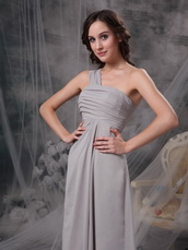 Gray Chiffon Bridesmaid Dress With One Shoulder Long Skirt lovely