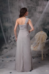 Gray Chiffon Bridesmaid Dress With One Shoulder Long Skirt lovely