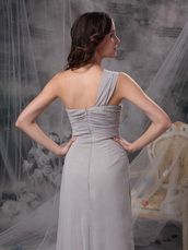 Gray Chiffon Bridesmaid Dress With One Shoulder Long Skirt lovely