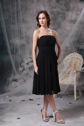 Column Strapless Ruched Short Jr Bridesmaid Dress Black lovely