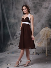 Brown Halter Top Neck Knee-length Bridesmaid Dress JR lovely