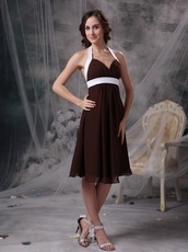 Brown Halter Top Neck Knee-length Bridesmaid Dress JR lovely