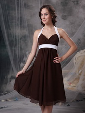 Brown Halter Top Neck Knee-length Bridesmaid Dress JR lovely