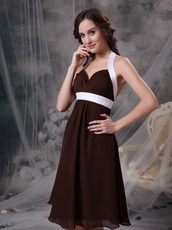 Brown Halter Top Neck Knee-length Bridesmaid Dress JR lovely