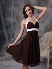 Brown Halter Top Neck Knee-length Bridesmaid Dress JR lovely