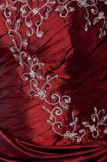 Burgundy Taffeta Prom Ball Gown With Embroidery Emberllishments