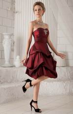 Sweetheart Bubble Knee-length Burgundy Taffeta Prom Type Dress