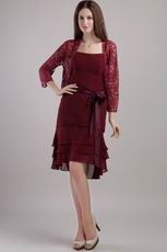 Short Burgundy Chiffon Mother of the Bride Dress With Jacket