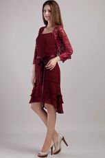 Short Burgundy Chiffon Mother of the Bride Dress With Jacket