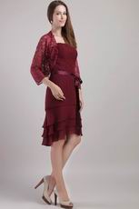 Short Burgundy Chiffon Mother of the Bride Dress With Jacket