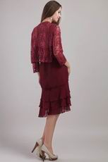 Short Burgundy Chiffon Mother of the Bride Dress With Jacket