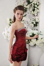 Wine Red Rolled Fabric Flowers Short Graduation Dress