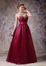 Burgundy Organza Sweetheart Neck Puffy Prom Ball Gown