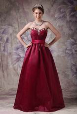 Burgundy Organza Sweetheart Neck Puffy Prom Ball Gown