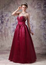 Burgundy Organza Sweetheart Neck Puffy Prom Ball Gown