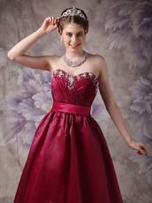 Burgundy Organza Sweetheart Neck Puffy Prom Ball Gown