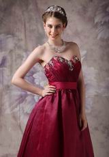 Burgundy Organza Sweetheart Neck Puffy Prom Ball Gown