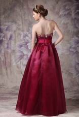 Burgundy Organza Sweetheart Neck Puffy Prom Ball Gown