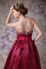 Burgundy Organza Sweetheart Neck Puffy Prom Ball Gown