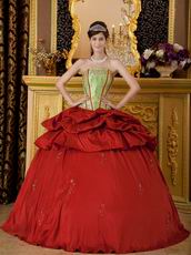 Embroidered Strapless Cardinal Red Quinceanera Puffy Dress