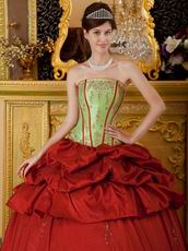 Embroidered Strapless Cardinal Red Quinceanera Puffy Dress