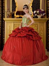 Embroidered Strapless Cardinal Red Quinceanera Puffy Dress