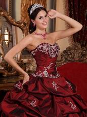 Burgundy Puffy Skirt Quinceanera Dress For 16th Birthday Party